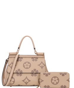Monogram 2-in-1 Satchel Bag with Wallet  YB-9113W TAUPE